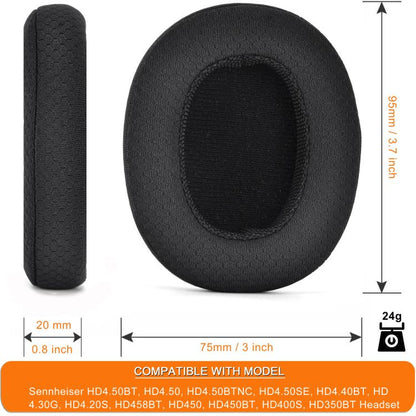 1pair Ear Cushions For Sennheiser HD 4.50BT, HD 4.50, HD 4.50BTNC, HD 4.50SE, HD 4.40BT, HD 4.30G, HD 4.20S, HD 458BT, HD 450, HD 450BT, HD 400S, HD 350BT(Football Net Black) by bashfashion