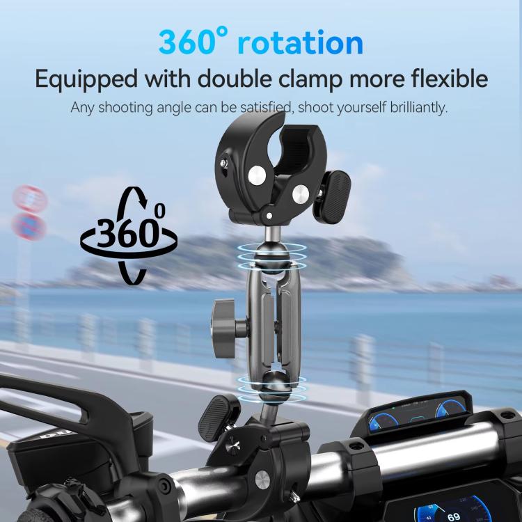 TELESIN Camera Double Clip Crab Clamp 360 Rotating Motorcycle Bicycle Handlebar Mount(Black) by TELESIN