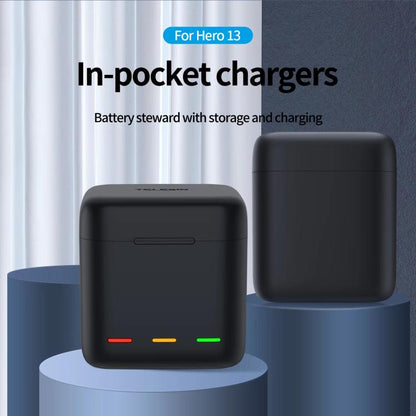 For GoPro HERO13 Black TELESIN 3 Slots Charging Case Compact Storage Box(Black) by TELESIN