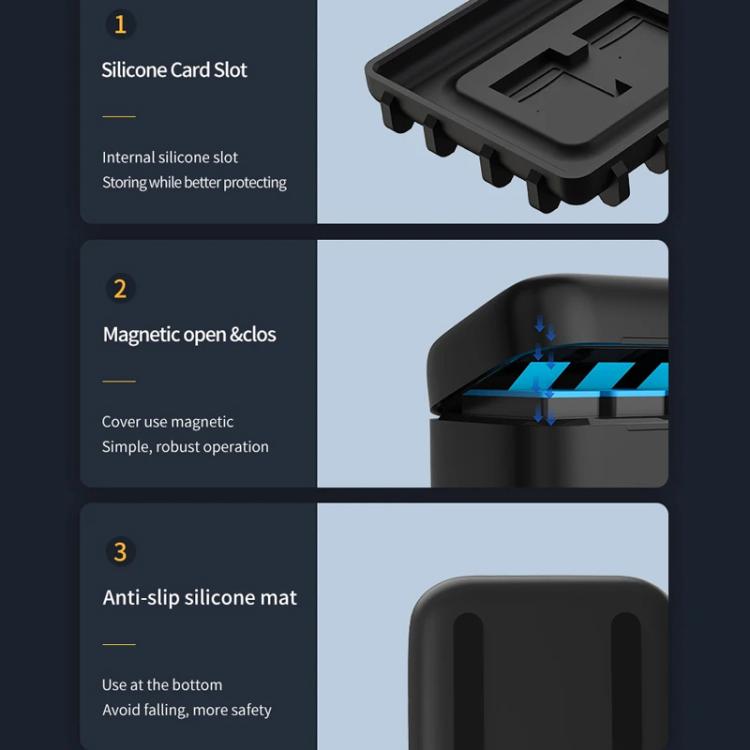 For GoPro HERO13 Black TELESIN 3 Slots Charging Case Compact Storage Box(Black) by TELESIN