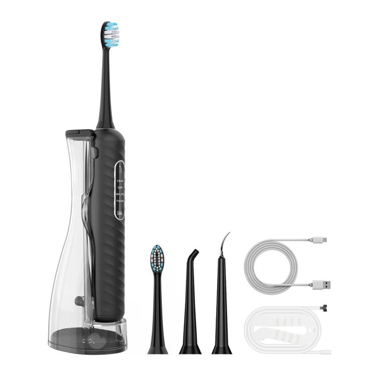 3-in-1 Electric Toothbrush, Water Flosser & Oral Irrigator with 180mL Detachable Tank(Black) by bashfashion