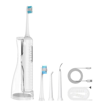 3-in-1 Electric Toothbrush, Water Flosser & Oral Irrigator with 180mL Detachable Tank(White) by bashfashion