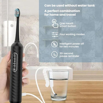 3-in-1 Electric Toothbrush, Water Flosser & Oral Irrigator with 180mL Detachable Tank(Black) by bashfashion