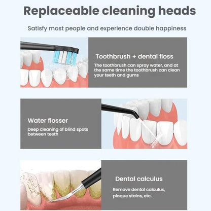 3-in-1 Electric Toothbrush, Water Flosser & Oral Irrigator with 180mL Detachable Tank(White) by bashfashion