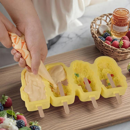4 Grids Flower Ice Cream Silicone Mold Home Use Food-Grade Ice Pop Mold(Yellow) by bashfashion