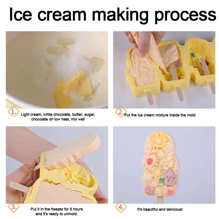 4 Grids Flower Ice Cream Silicone Mold Home Use Food-Grade Ice Pop Mold(White) by bashfashion
