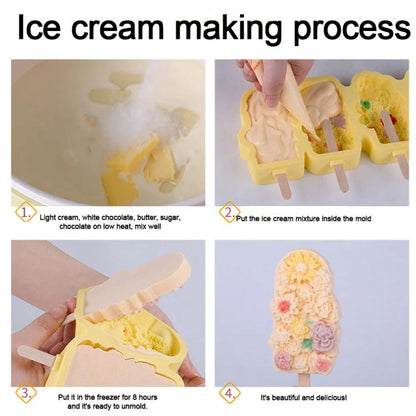 4 Grids Flower Ice Cream Silicone Mold Home Use Food-Grade Ice Pop Mold(White) by bashfashion