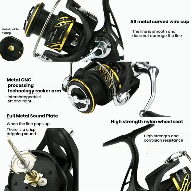 YUMOSHI LP6000M Zero-Gap Metal Spinning Fishing Reel 5.2:1 High-Speed Gear Ratio by YUMOSHI