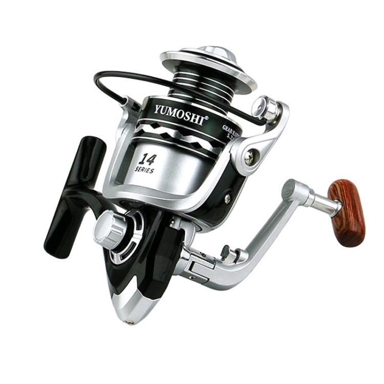 YUMOSHI OE4000 YUMOSHI Metal Spool Spinning Fishing Reel with 5.2:1 Gear Ratio, Foldable Handle & Wooden Grip by YUMOSHI