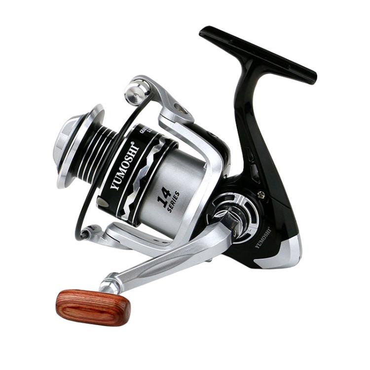 YUMOSHI OE6000 YUMOSHI Metal Spool Spinning Fishing Reel with 5.2:1 Gear Ratio, Foldable Handle & Wooden Grip by YUMOSHI