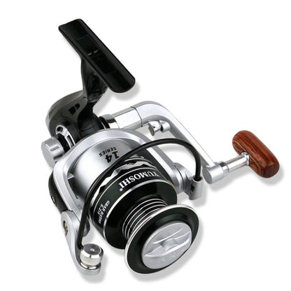 YUMOSHI OE6000 YUMOSHI Metal Spool Spinning Fishing Reel with 5.2:1 Gear Ratio, Foldable Handle & Wooden Grip by YUMOSHI