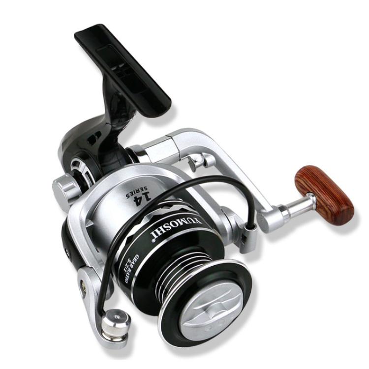 YUMOSHI OE3000 YUMOSHI Metal Spool Spinning Fishing Reel with 5.2:1 Gear Ratio, Foldable Handle & Wooden Grip by YUMOSHI