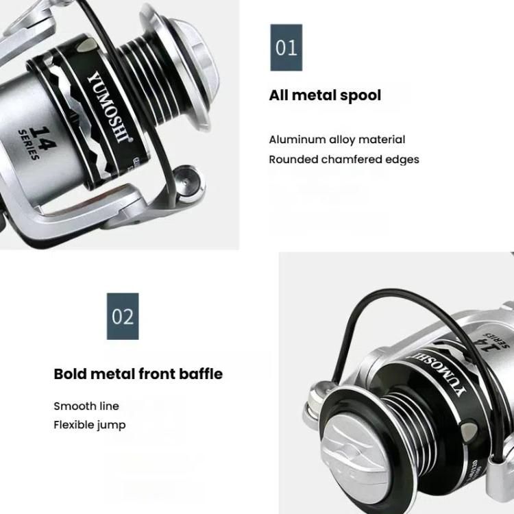 YUMOSHI OE7000 YUMOSHI Metal Spool Spinning Fishing Reel with 5.2:1 Gear Ratio, Foldable Handle & Wooden Grip by YUMOSHI