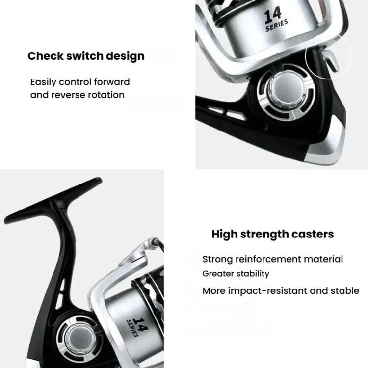 YUMOSHI OE2000 YUMOSHI Metal Spool Spinning Fishing Reel with 5.2:1 Gear Ratio, Foldable Handle & Wooden Grip by YUMOSHI