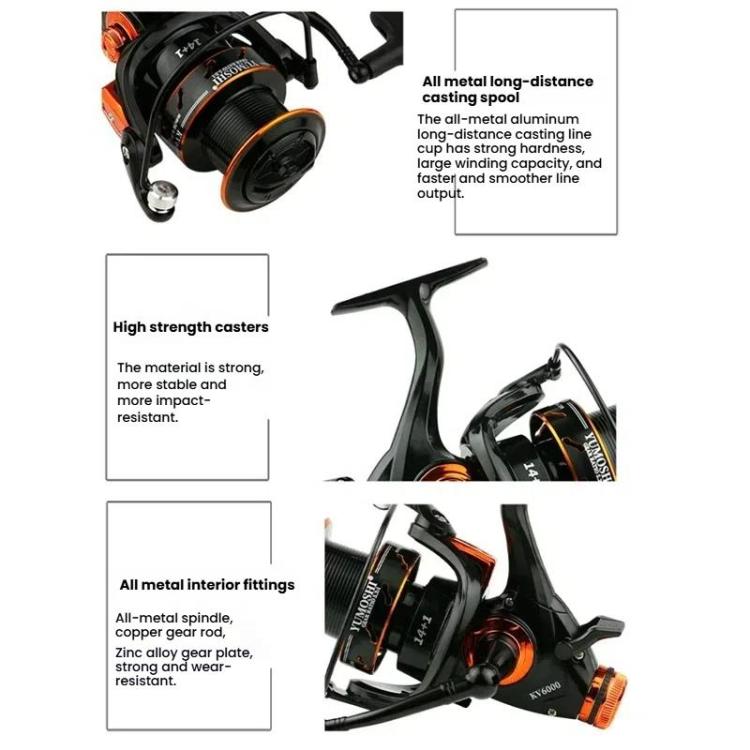 YUMOSHI KV5000 Dual Brake Long Cast Fishing Reel with Metal Spool 5.2:1 Gear Ratio by YUMOSHI