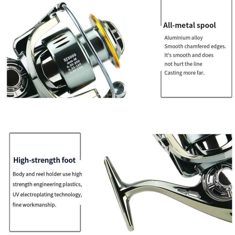 YUMOSHI SJ6000 Seamless Saltwater Spinning Fishing Reel Full Metal Spool 5.2:1 Gear Ratio by YUMOSHI