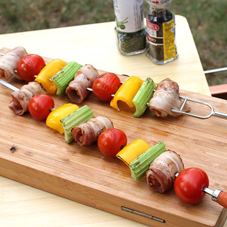 NOBANA Outdoor BBQ Grilling Fork Portable Stainless Steel Wooden Handle Grilling Skewer With Storage Bag, Spec: 7pcs /Set Black by NOBANA