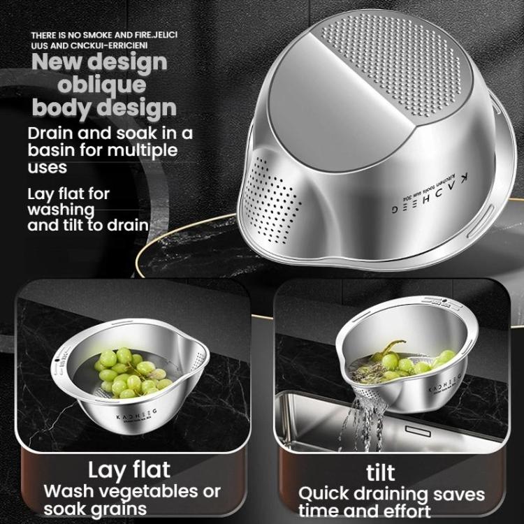 Kacheeg 304 Stainless Steel Multi-Purpose Colander, Vegetable & Rice Strainer, Washing Basket 24cm by Kacheeg