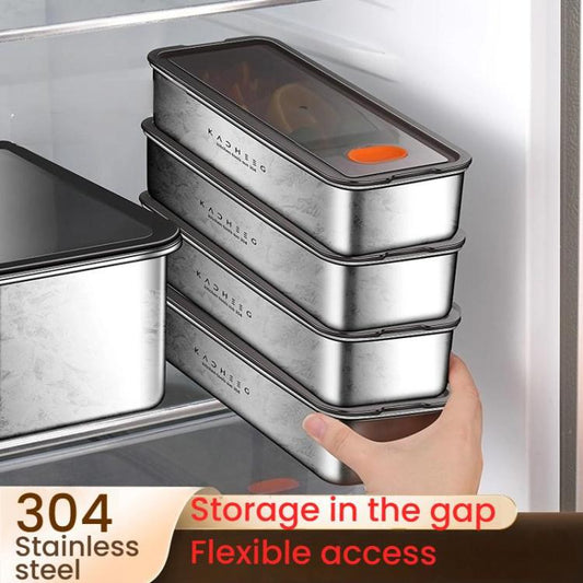 Kacheeg Stainless Steel Slim Rectangular Food Storage Container 304 Narrow Space-Saving Fridge Organizer Box, Style: Sealed by Kacheeg