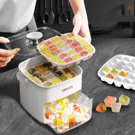 Kacheeg 2-In-1 Double Layer Ice Cube Tray With Storage Container Easy Push Release Mold(White) by Kacheeg