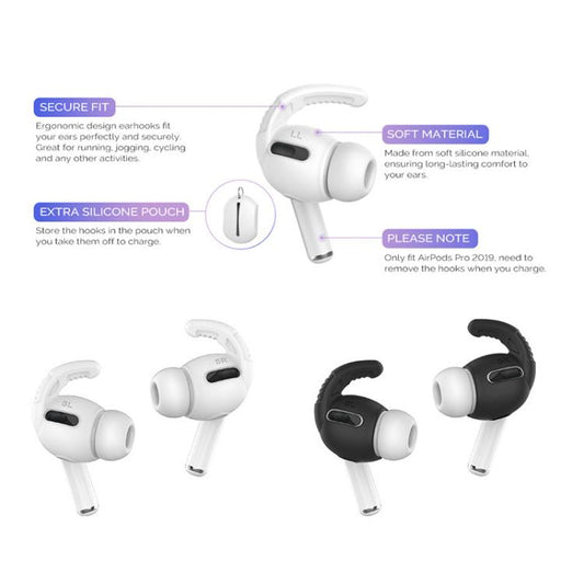 For AirPods Pro AhaStyle PT100 3pairs S+M+L Silicone Anti-Loss Anti-Slip Ear Hook Earplug Cap(White) by AhaStyle