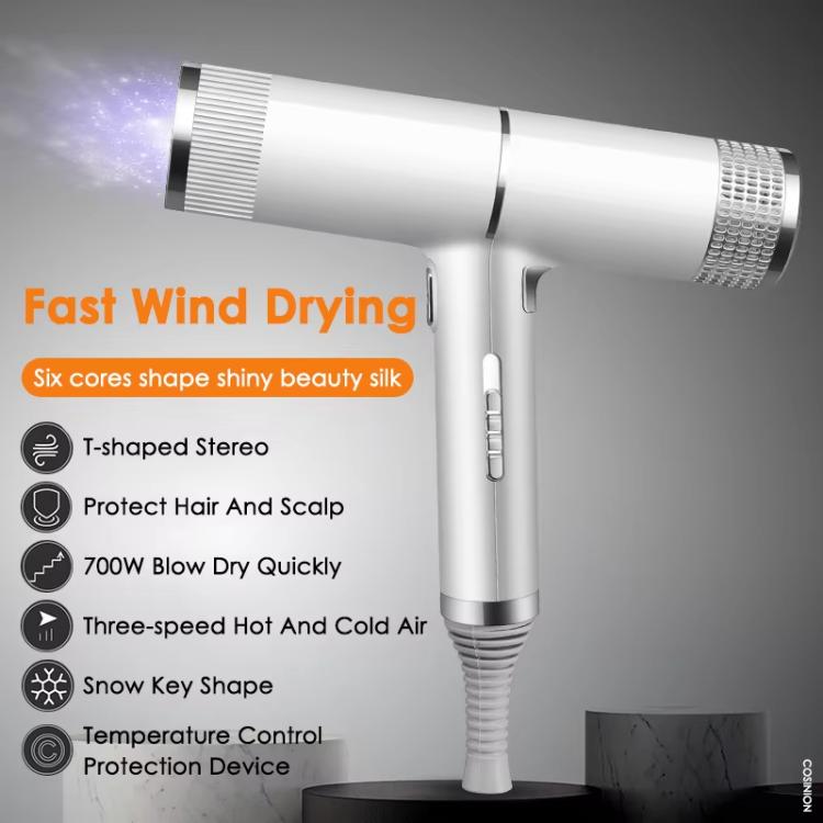 T-Shaped Hair Dryer with Smart Inverter Technology High-Power Blow Dryer for Home & Salon Use US Plug With 3 Nozzles(White) by bashfashion