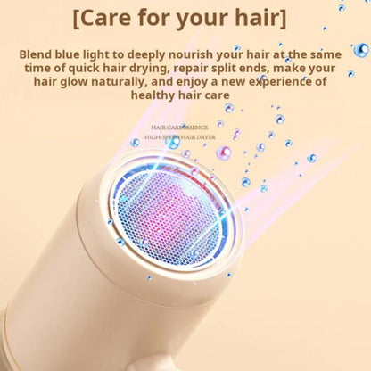 800-1200W High-Speed Hair Dryer with Blue Light Care Foldable & Portable for Travel EU Plug(Khaki) by bashfashion