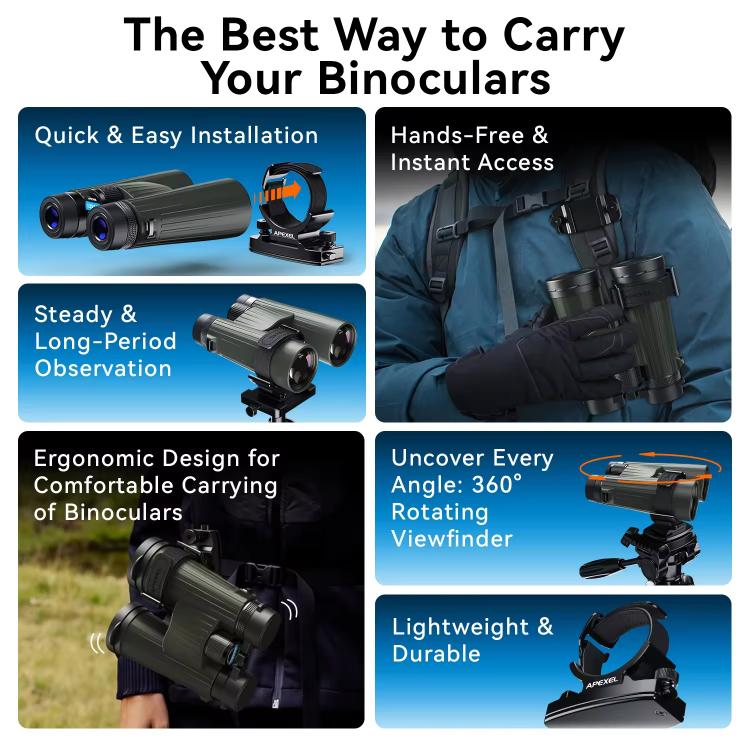 APEXEL BinoClamp Pro Quick-Release Binocular Mount Kit 360-degree Swivel Aluminum Binocular Holder by APEXEL