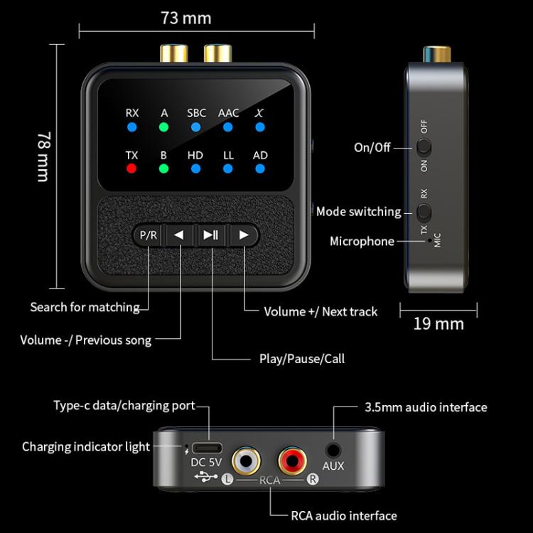 2-in-1 Bluetooth 5.4 Audio Transceiver HiFi Transmitter/Receiver, HD Calls, RCA/3.5mm AUX for Car/Home Stereo by bashfashion