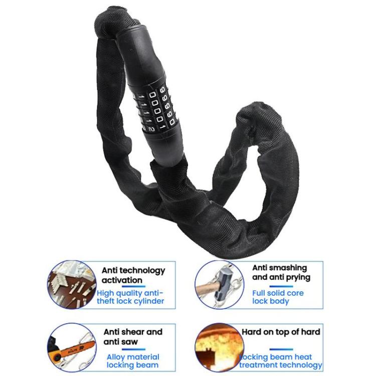 105cm Bicycle Chain Lock 5 Digit Combination Lock(Black) by bashfashion