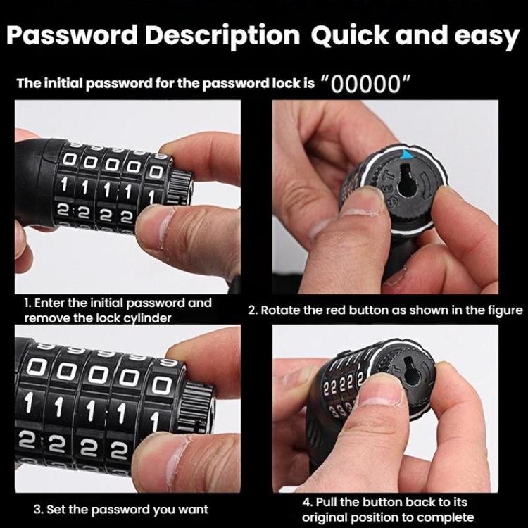 105cm Bicycle Chain Lock 5 Digit Combination Lock(Black) by bashfashion
