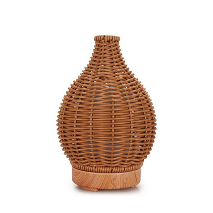 5V USB 100ML Hollow Rattan Ultrasonic Humidifier & Aromatherapy Diffuser with 7-Color LED Lights(Light Wood Grain) by bashfashion