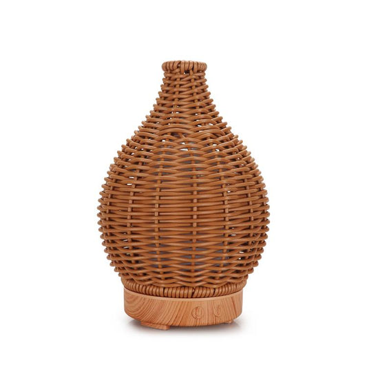5V USB 100ML Hollow Rattan Ultrasonic Humidifier & Aromatherapy Diffuser with 7-Color LED Lights(Light Wood Grain) by bashfashion