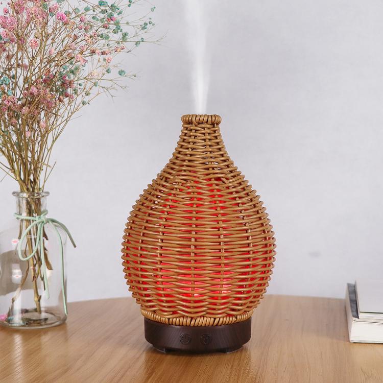 24V EU Plug 100ML Hollow Rattan Ultrasonic Humidifier & Aromatherapy Diffuser with 7-Color LED Lights(White) by bashfashion