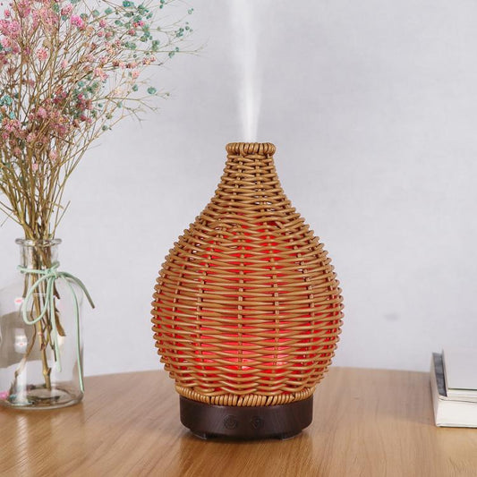 24V EU Plug 100ML Hollow Rattan Ultrasonic Humidifier & Aromatherapy Diffuser with 7-Color LED Lights(White) by bashfashion