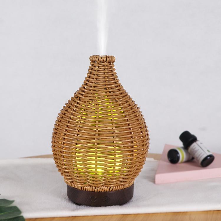 24V EU Plug 100ML Hollow Rattan Ultrasonic Humidifier & Aromatherapy Diffuser with 7-Color LED Lights(White) by bashfashion