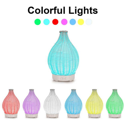 24V EU Plug 100ML Hollow Rattan Ultrasonic Humidifier & Aromatherapy Diffuser with 7-Color LED Lights(White) by bashfashion