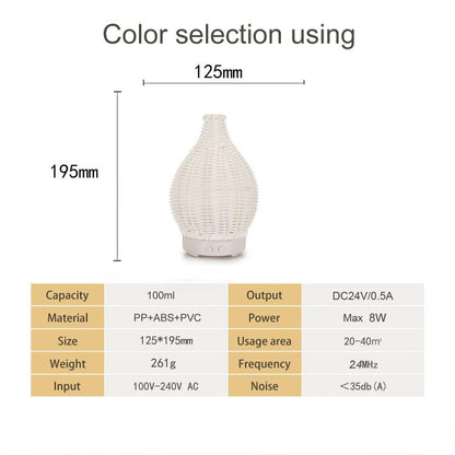 24V EU Plug 100ML Hollow Rattan Ultrasonic Humidifier & Aromatherapy Diffuser with 7-Color LED Lights(Dark Wood Grain) by bashfashion