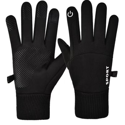 Outdoor Fleece-Lined Non-Slip Warm Cycling Touchscreen Gloves(Black) by bashfashion