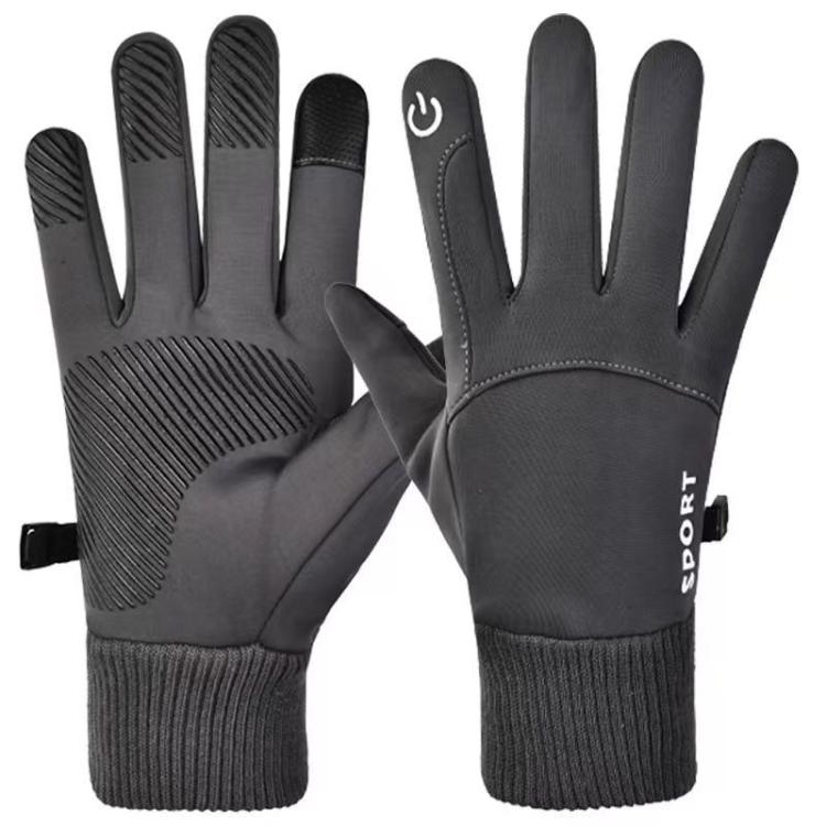 Outdoor Fleece-Lined Non-Slip Warm Cycling Touchscreen Gloves(Dark Gray) by bashfashion