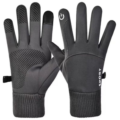 Outdoor Fleece-Lined Non-Slip Warm Cycling Touchscreen Gloves(Dark Gray) by bashfashion