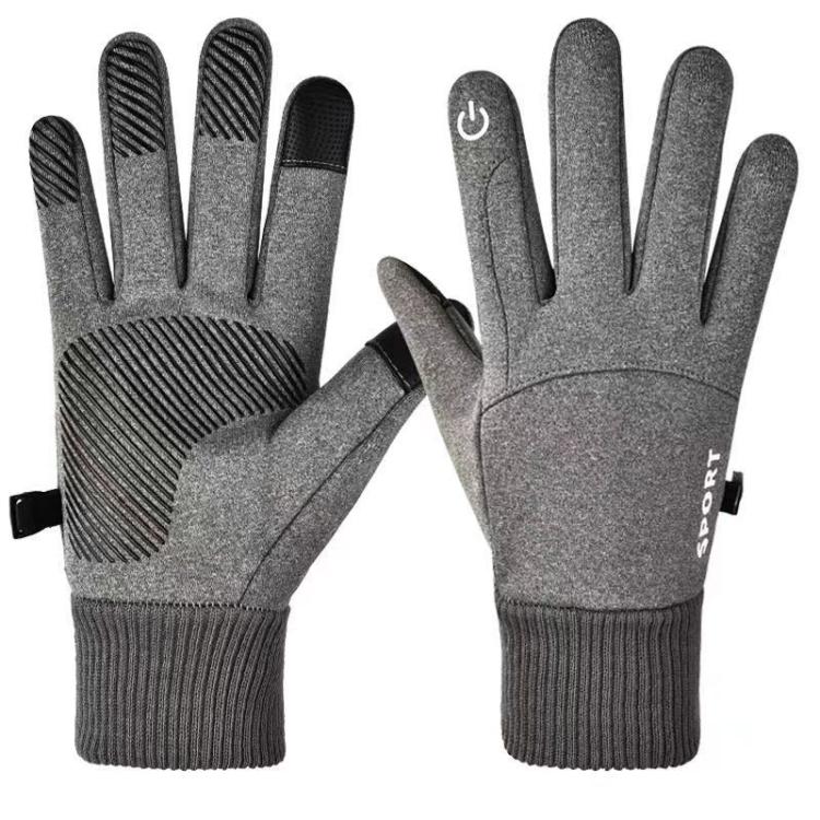 Outdoor Fleece-Lined Non-Slip Warm Cycling Touchscreen Gloves(Heather Gray) by bashfashion