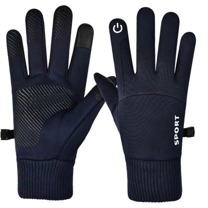 Outdoor Fleece-Lined Non-Slip Warm Cycling Touchscreen Gloves(Navy Blue) by bashfashion