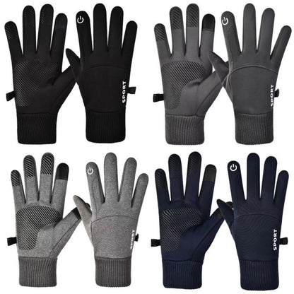 Outdoor Fleece-Lined Non-Slip Warm Cycling Touchscreen Gloves(Black) by bashfashion