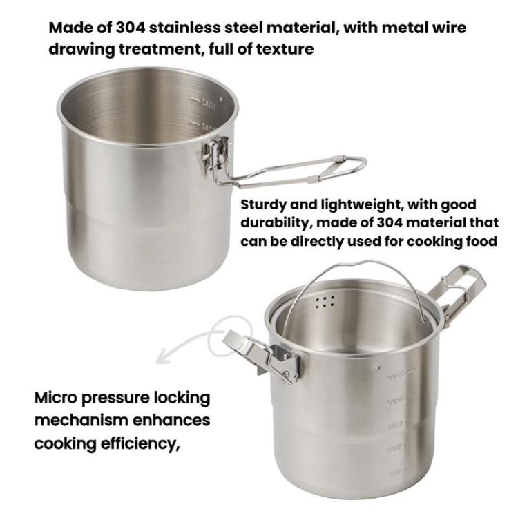 CLS Handle 3000ml 16cm Heightened Outdoor Pots 304 Stainless Steel Outdoor Cooking Kettles by CLS