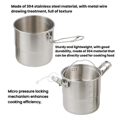 CLS Dual-ear 3000ml 16cm Heightened Outdoor Pots 304 Stainless Steel Outdoor Cooking Kettles by CLS