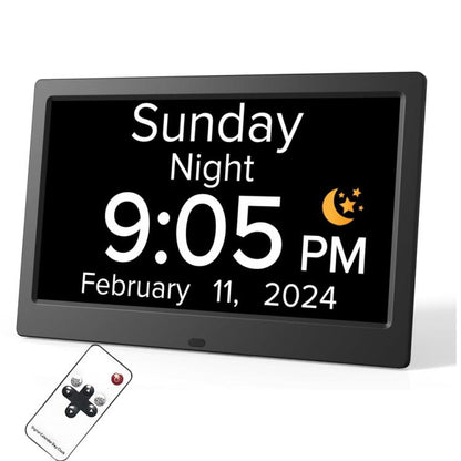10-Inch Digital Clock With Voice Time Announcement, Auto DST Adjustment, 20 Custom Alarms, 8 Medication Reminders US Plug Black by bashfashion