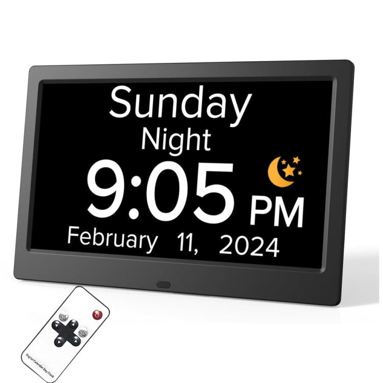 10-Inch Digital Clock With Voice Time Announcement, Auto DST Adjustment, 20 Custom Alarms, 8 Medication Reminders EU Plug Black by bashfashion