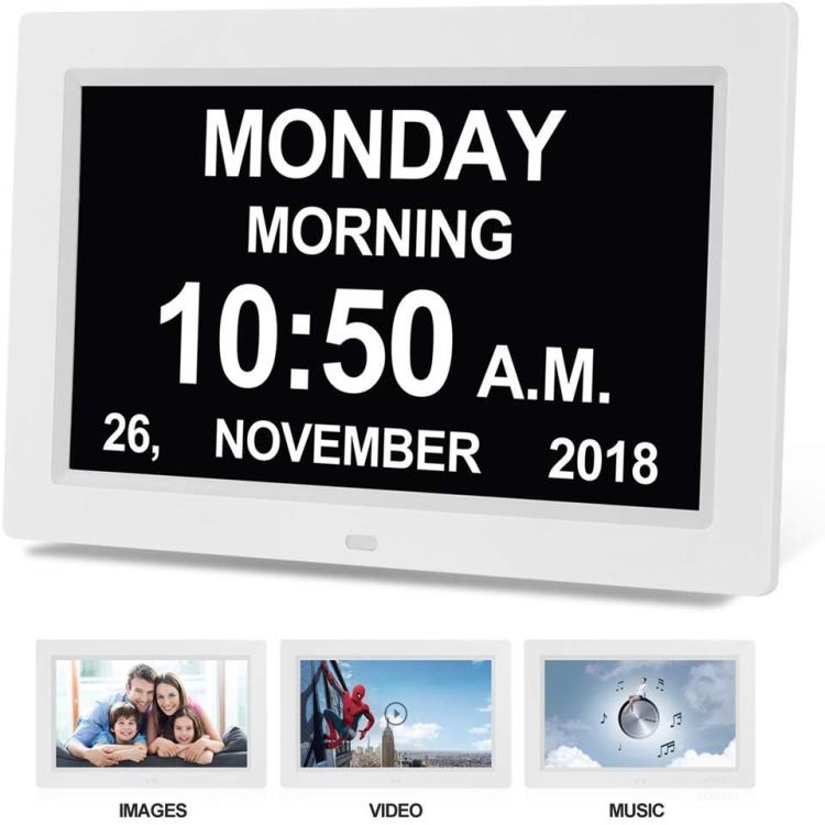 10-Inch Digital Clock With Voice Time Announcement, Auto DST Adjustment, 20 Custom Alarms, 8 Medication Reminders EU Plug White by bashfashion