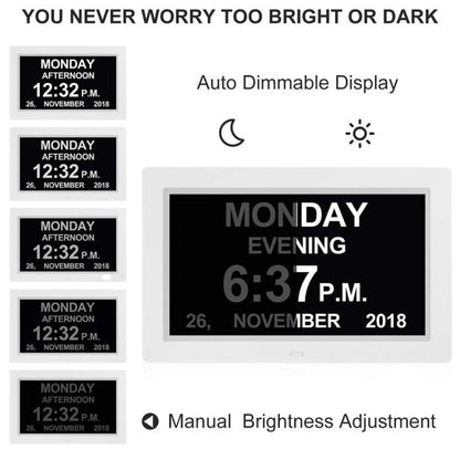 10-Inch Digital Clock With Voice Time Announcement, Auto DST Adjustment, 20 Custom Alarms, 8 Medication Reminders EU Plug White by bashfashion